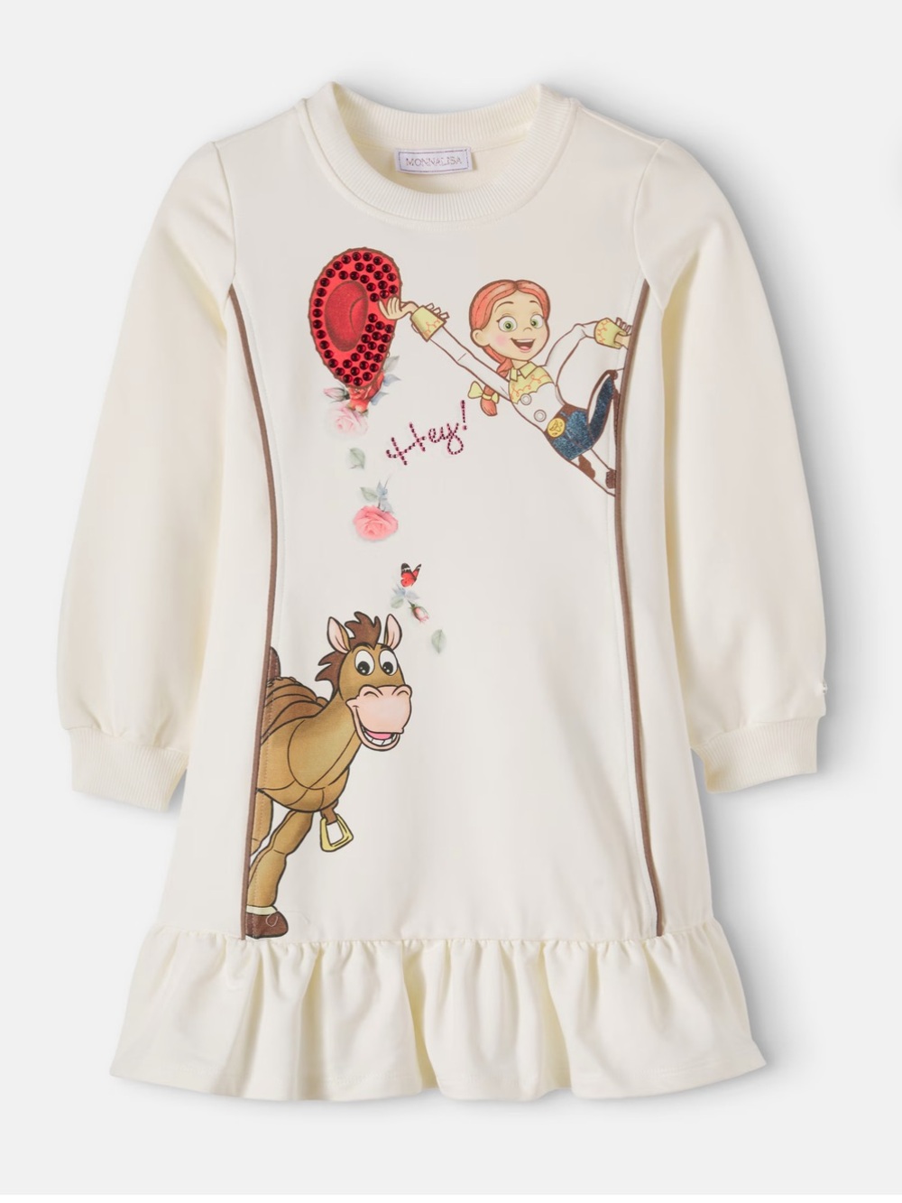 Girls Monnalisa Disney Jessie & Bullseye Printed Long Sleeve ruffle dress size12